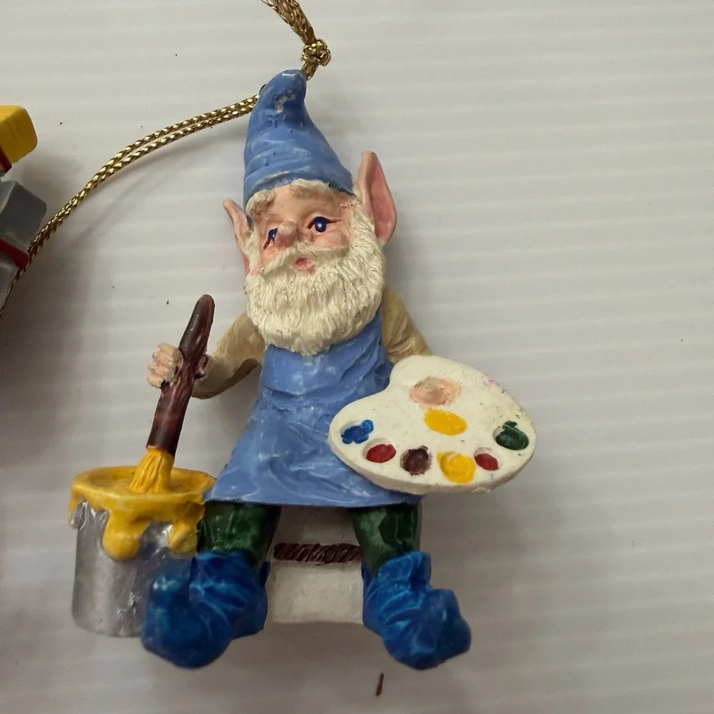 Vintage Christmas Elf Ornament Lot Of 3 Taiwan Pixie Gnome Painter Baker Gifts